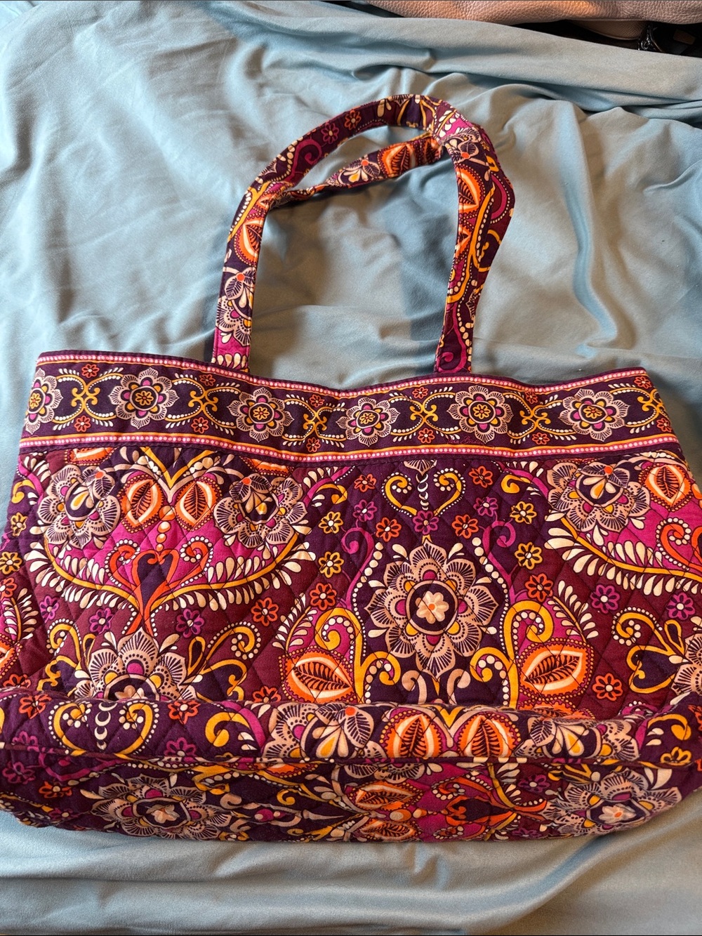 Quilted Floral Vera Bradley Tote Bag in Purple and Orange